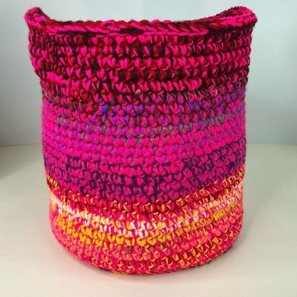 Handcrafted Multicolor Crochet Scrap Woven Tote Bag Basket Storage Handmade Knit